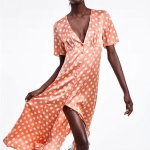 pink and cream polka dot Zara dress